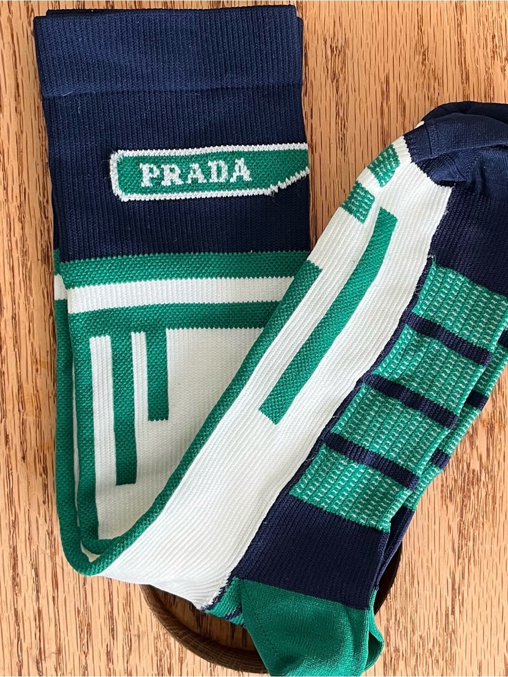 Prada Navy, Green & White Athletic Crew Socks